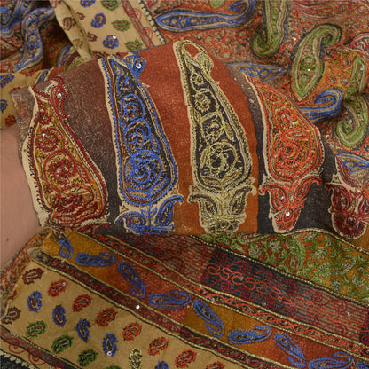 Sanskriti Vintage Sarees i multi-håndperletrykt ren crepe silke sari i bæredygtigt stof