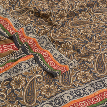 Load image into Gallery viewer, Sanskriti Vintage Sarees Black Block Printed Pure Crepe Silk Paisley Sari Fabric
