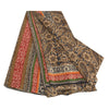 Sanskriti Vintage Sarees Black Block Printed Pure Crepe Silk Paisley Sari Sustainable Fabric