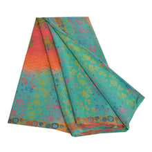 Load image into Gallery viewer, Sanskriti Vintage Sarees Green Pure Crepe Silk Block Printed Sari Craft Fabric
