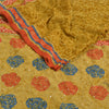 Sanskriti Vintage Sarees Mustard Green Hand Beaded Kantha Crepe Sari 5yd Sustainable Fabric