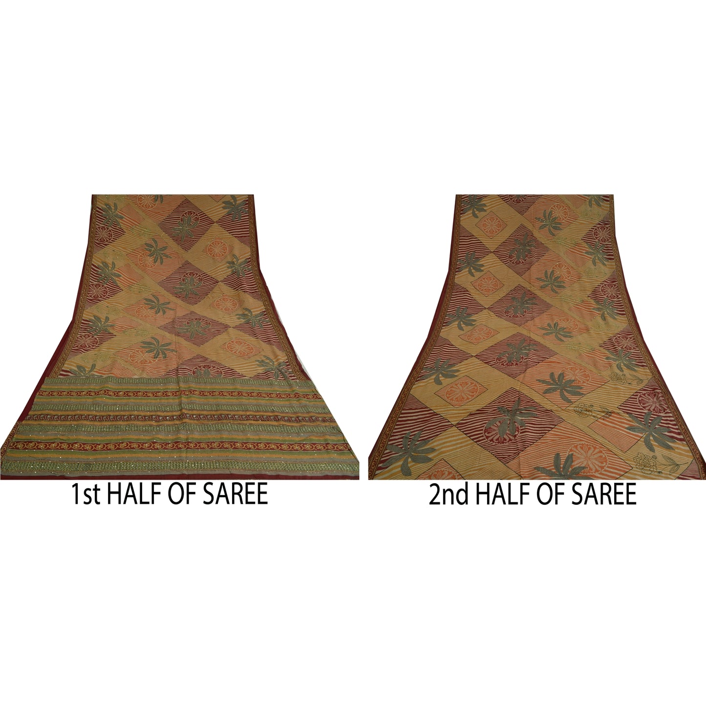 Санскритские винтажные сари, расшитые вручную бисером, кантха, чистый крепированный шелк, сари, ремесло, устойчивая ткань