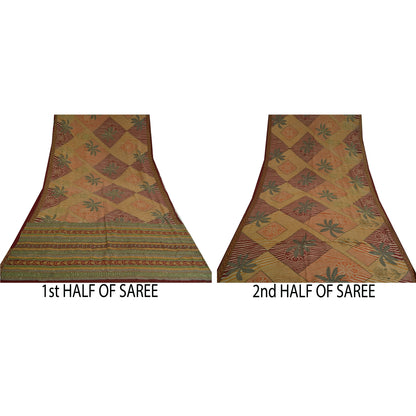 Санскритские винтажные сари, расшитые вручную бисером, кантха, чистый крепированный шелк, сари, ремесло, устойчивая ткань