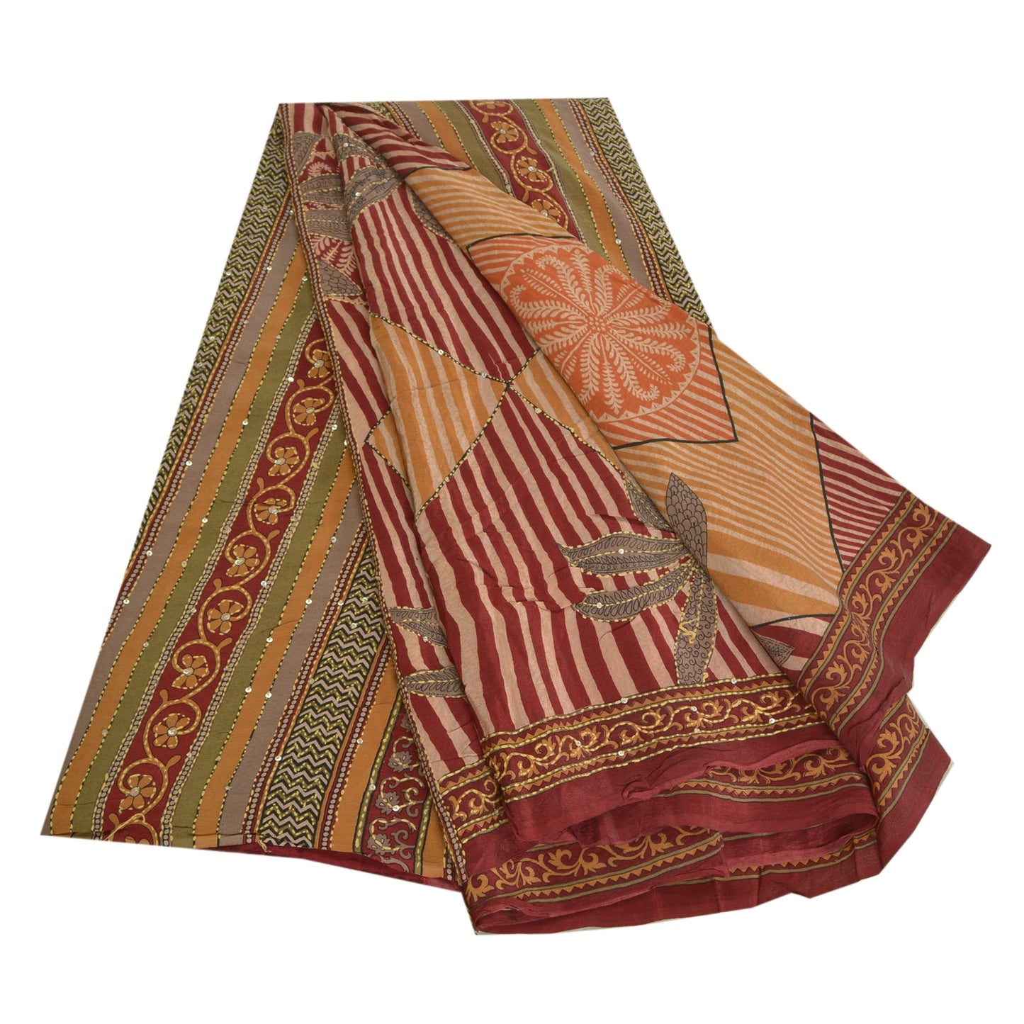 Санскритские винтажные сари, расшитые вручную бисером, кантха, чистый крепированный шелк, сари, ремесло, устойчивая ткань