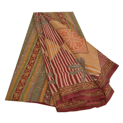 Санскритские винтажные сари, расшитые вручную бисером, кантха, чистый крепированный шелк, сари, ремесло, устойчивая ткань