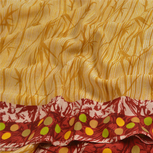 Sanskriti Vintage Sarees Mustard Pure Crepe Silk Printed Sari Soft Craft Sustainable Fabric