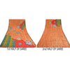 Sanskriti Vintage Sarees Peach Indian Pure Crepe Silk Print Sari Craft Sustainable Fabric