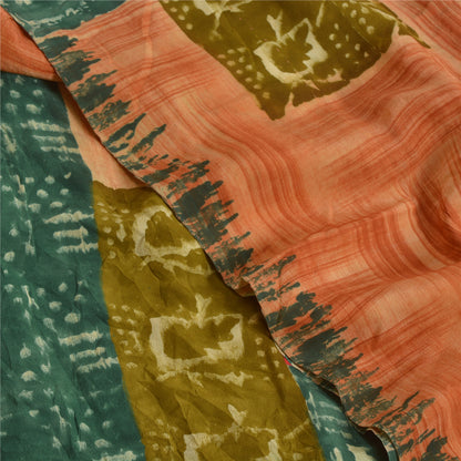 Sanskriti Vintage Sarees Peach Indian Pure Crepe Silk Print Sari Craft Sustainable Fabric
