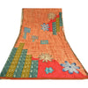 Sanskriti Vintage Sarees Peach Indian Pure Crepe Silk Print Sari Craft Sustainable Fabric