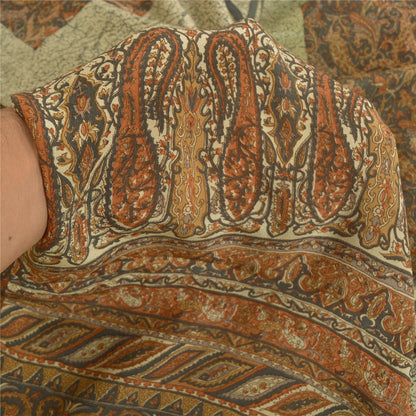 Sanskriti Vintage Sarees Brown Indian Pure Crepe Silk Printed Sari Craft Sustainable Fabric