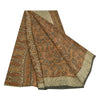 Sanskriti Vintage Sarees Brown Indian Pure Crepe Silk Printed Sari Craft Sustainable Fabric