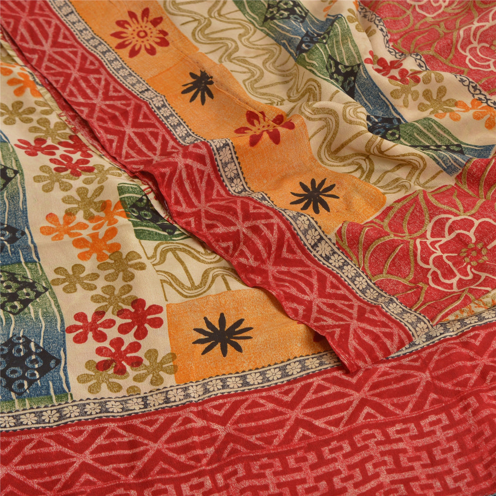 Sanskriti Vintage Sarees Indian Multi Pure Crepe Silk Printed Sari Craft Sustainable Fabric