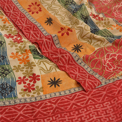 Sanskriti Vintage Sarees Indian Multi Pure Crepe Silk Printed Sari Craft Sustainable Fabric