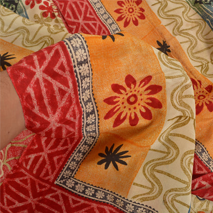 Sanskriti Vintage Sarees Indian Multi Pure Crepe Silk Printed Sari Craft Sustainable Fabric