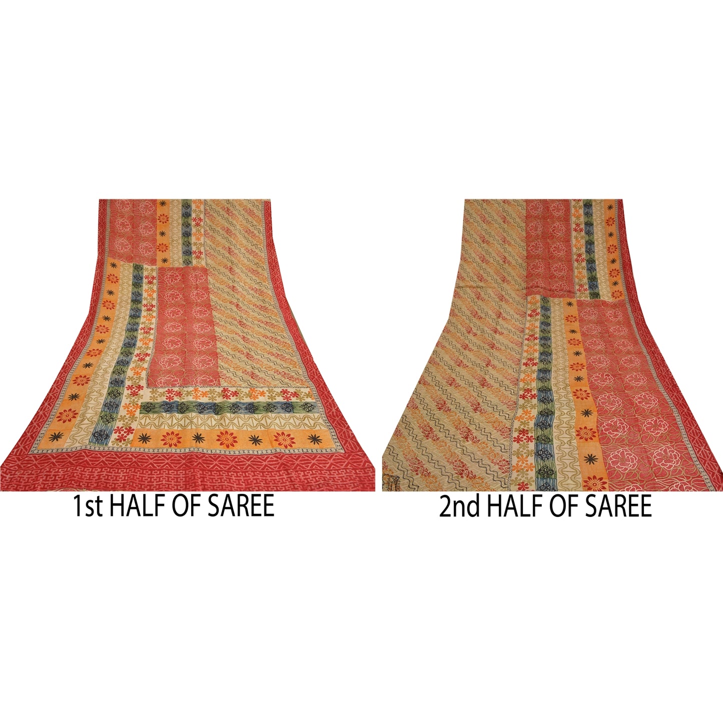 Sanskriti Vintage Sarees Indian Multi Pure Crepe Silk Printed Sari Craft Sustainable Fabric