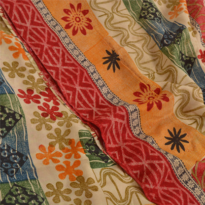 Sanskriti Vintage Sarees Indian Multi Pure Crepe Silk Printed Sari Craft Sustainable Fabric