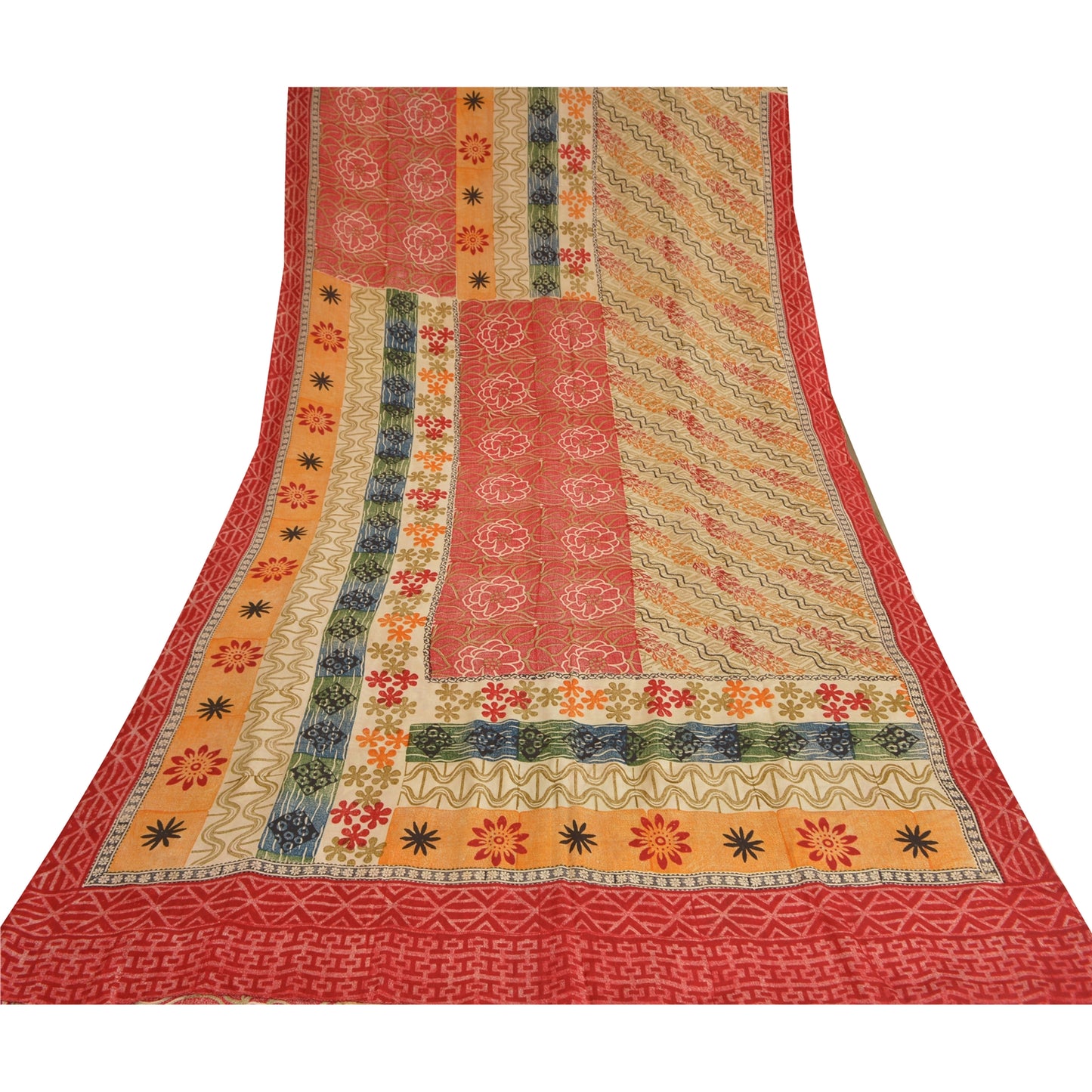 Sanskriti Vintage Sarees Indian Multi Pure Crepe Silk Printed Sari Craft Sustainable Fabric
