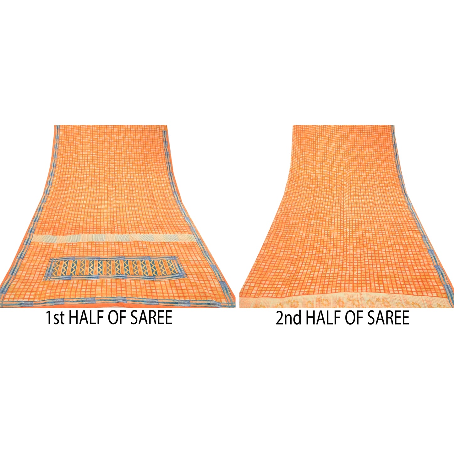 Sanskriti Vintage Sarees Indian Orange Pure Crepe Silk Printed Sari Craft Sustainable Fabric