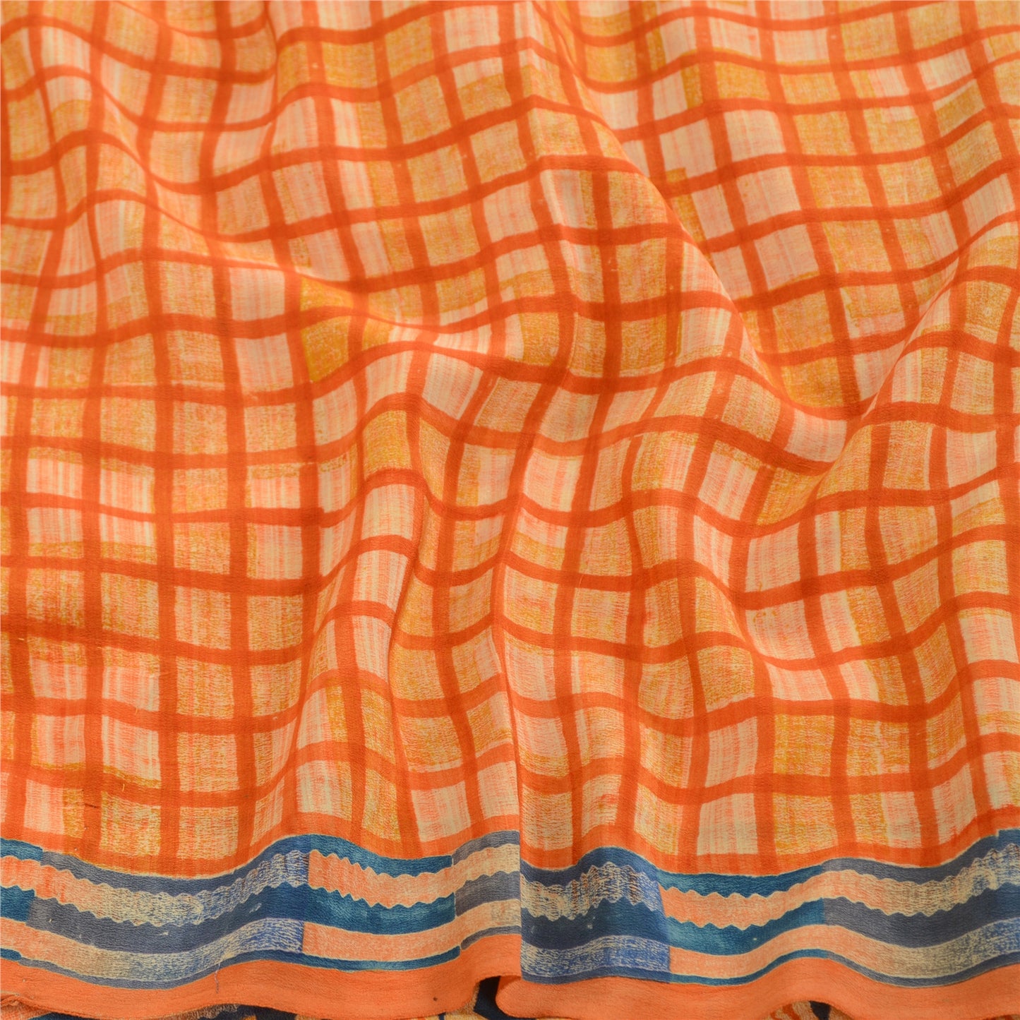 Sanskriti Vintage Sarees Indian Orange Pure Crepe Silk Printed Sari Craft Sustainable Fabric