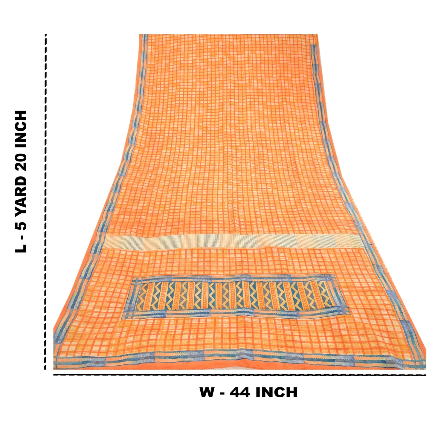 Sanskriti Vintage Sarees Indian Orange Pure Crepe Silk Printed Sari Craft Sustainable Fabric