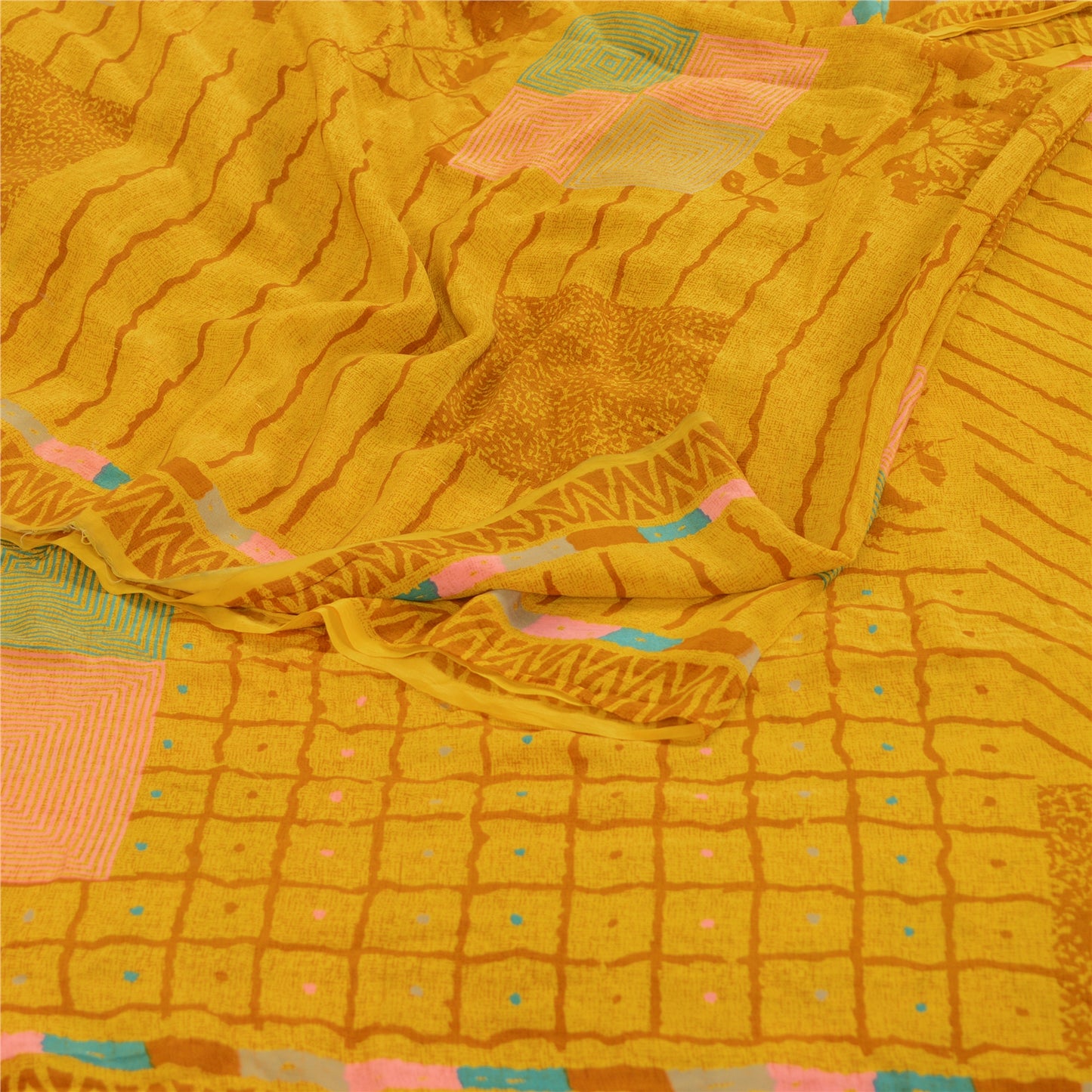 Санскритские винтажные сари индийский зеленый чистый креп шелк напечатанный сари ремесло устойчивая ткань