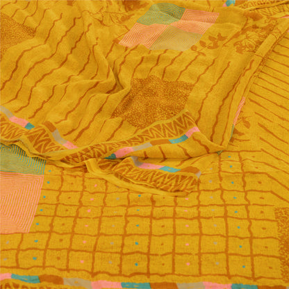 Санскритские винтажные сари индийский зеленый чистый креп шелк напечатанный сари ремесло устойчивая ткань