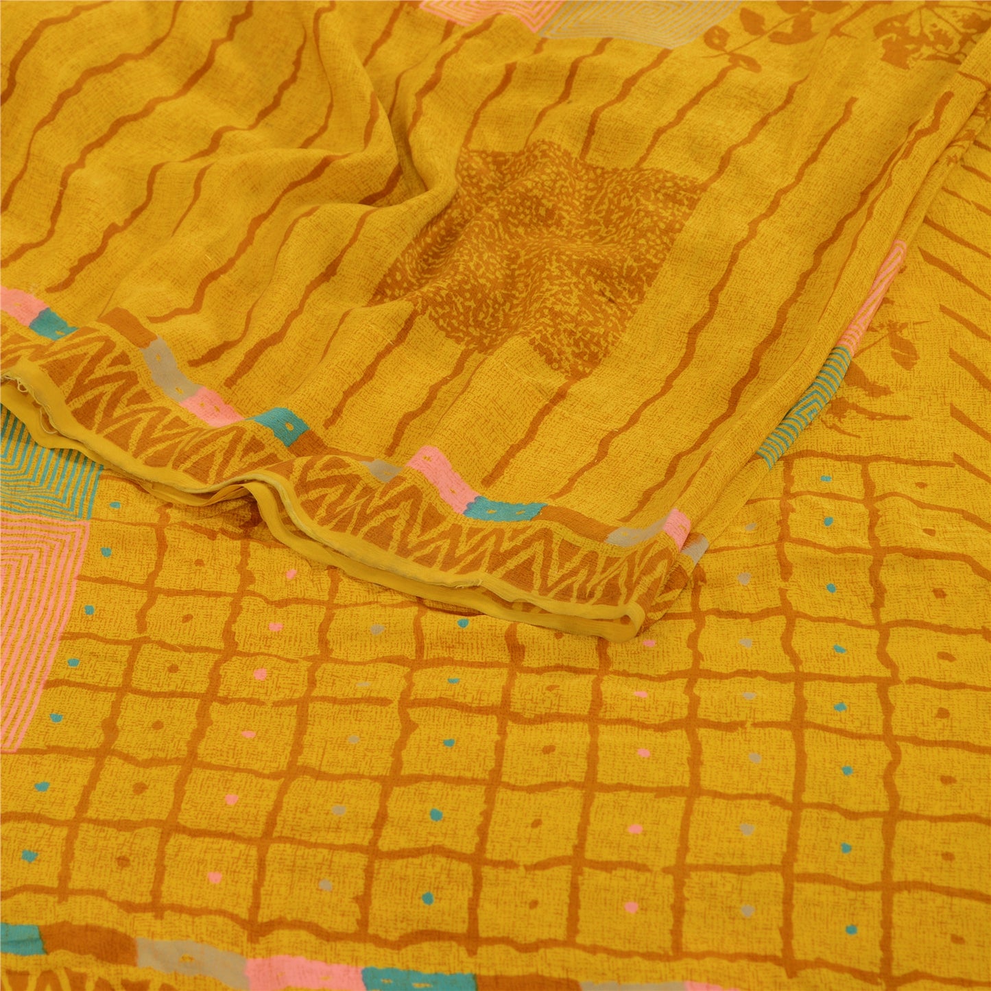 Санскритские винтажные сари индийский зеленый чистый креп шелк напечатанный сари ремесло устойчивая ткань