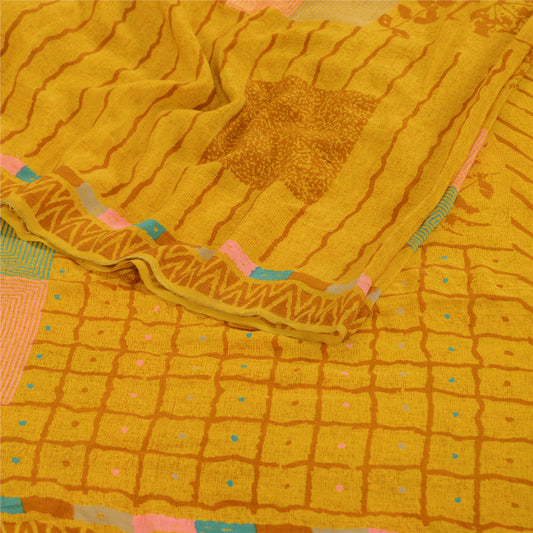 Sanskriti Vintage Sarees Indian Green Pure Crepe Silk Printed Sari Craft Sustainable Fabric