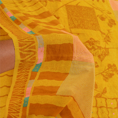 Санскритские винтажные сари индийский зеленый чистый креп шелк напечатанный сари ремесло устойчивая ткань