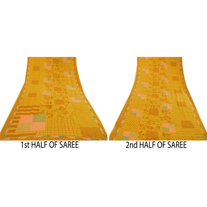 Санскритские винтажные сари индийский зеленый чистый креп шелк напечатанный сари ремесло устойчивая ткань