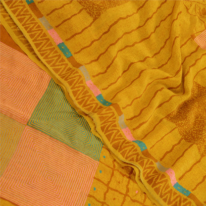 Санскритские винтажные сари индийский зеленый чистый креп шелк напечатанный сари ремесло устойчивая ткань