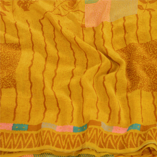 Sanskriti Vintage Sarees Indian Green Pure Crepe Silk Printed Sari Craft Sustainable Fabric