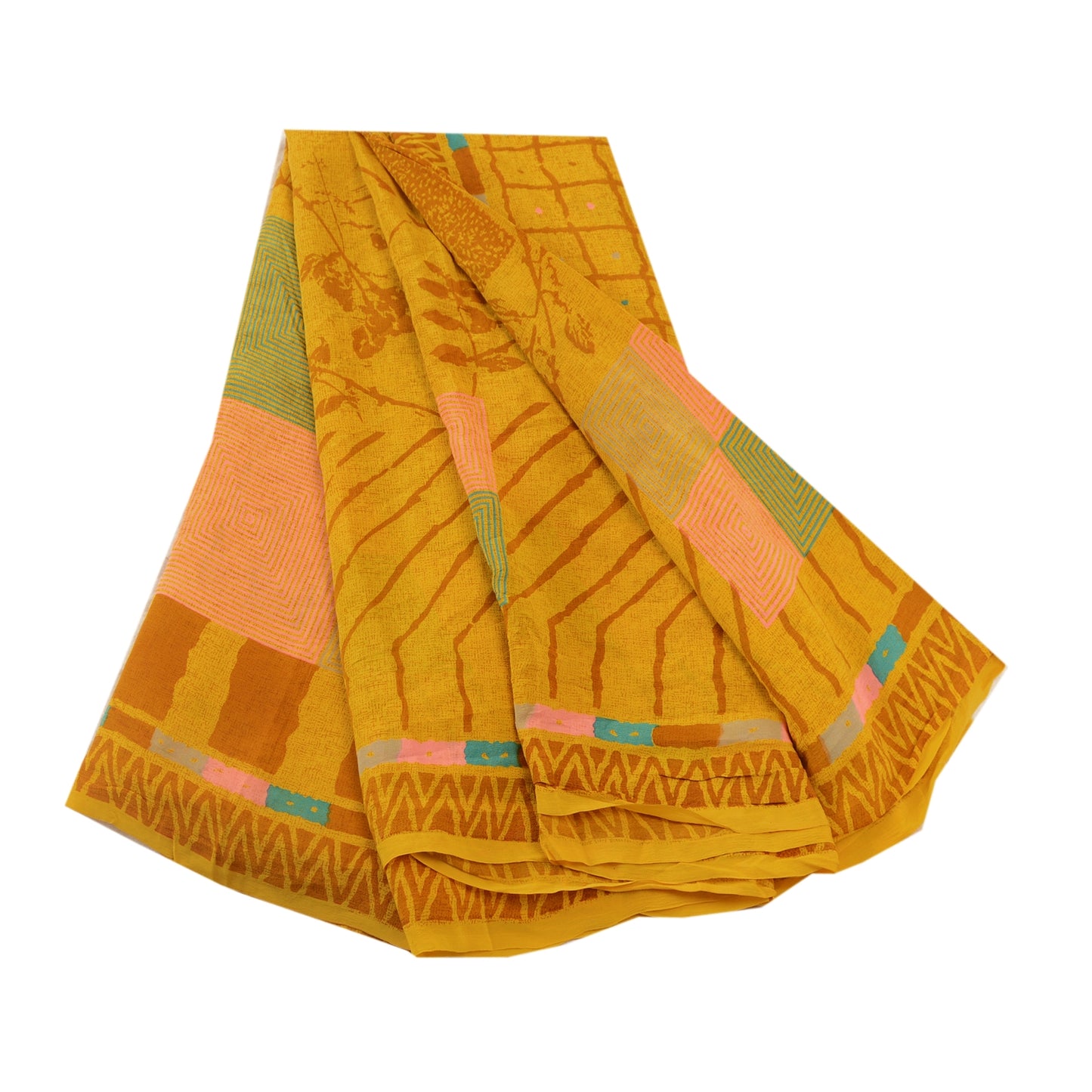 Санскритские винтажные сари индийский зеленый чистый креп шелк напечатанный сари ремесло устойчивая ткань