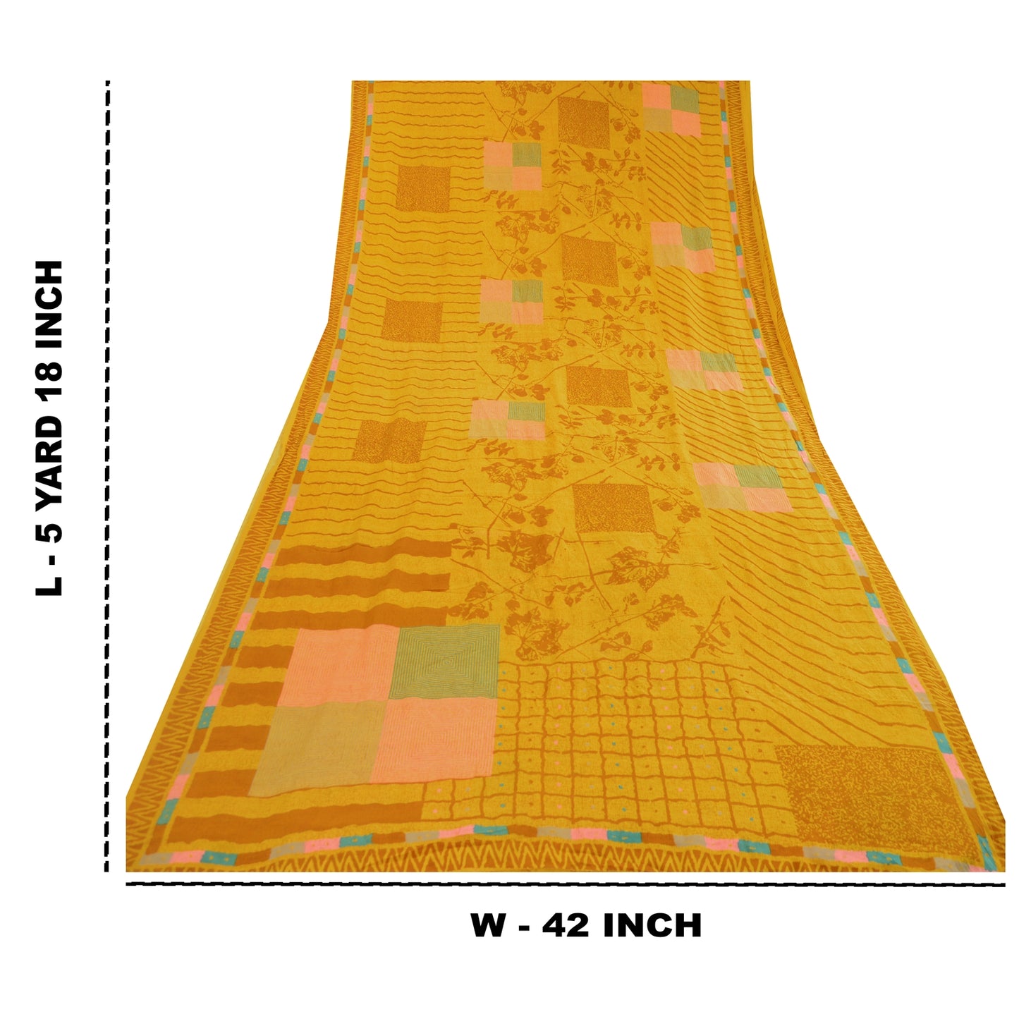 Санскритские винтажные сари индийский зеленый чистый креп шелк напечатанный сари ремесло устойчивая ткань