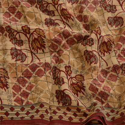 Sanskriti Vintage Sarees Red Indian Pure Crepe Silk Printed Sari Craft Sustainable Fabric