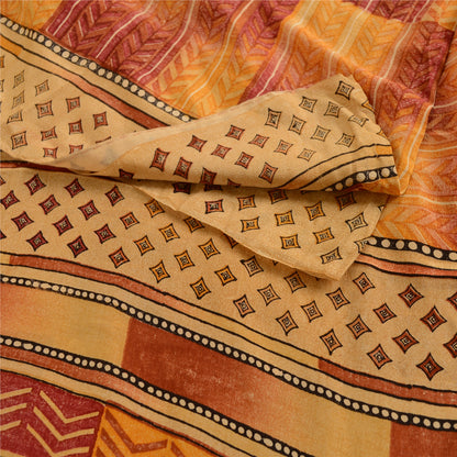 Sanskriti Vintage Sarees Indian Red Pure Crepe Silk Printed Sari Craft Sustainable Fabric