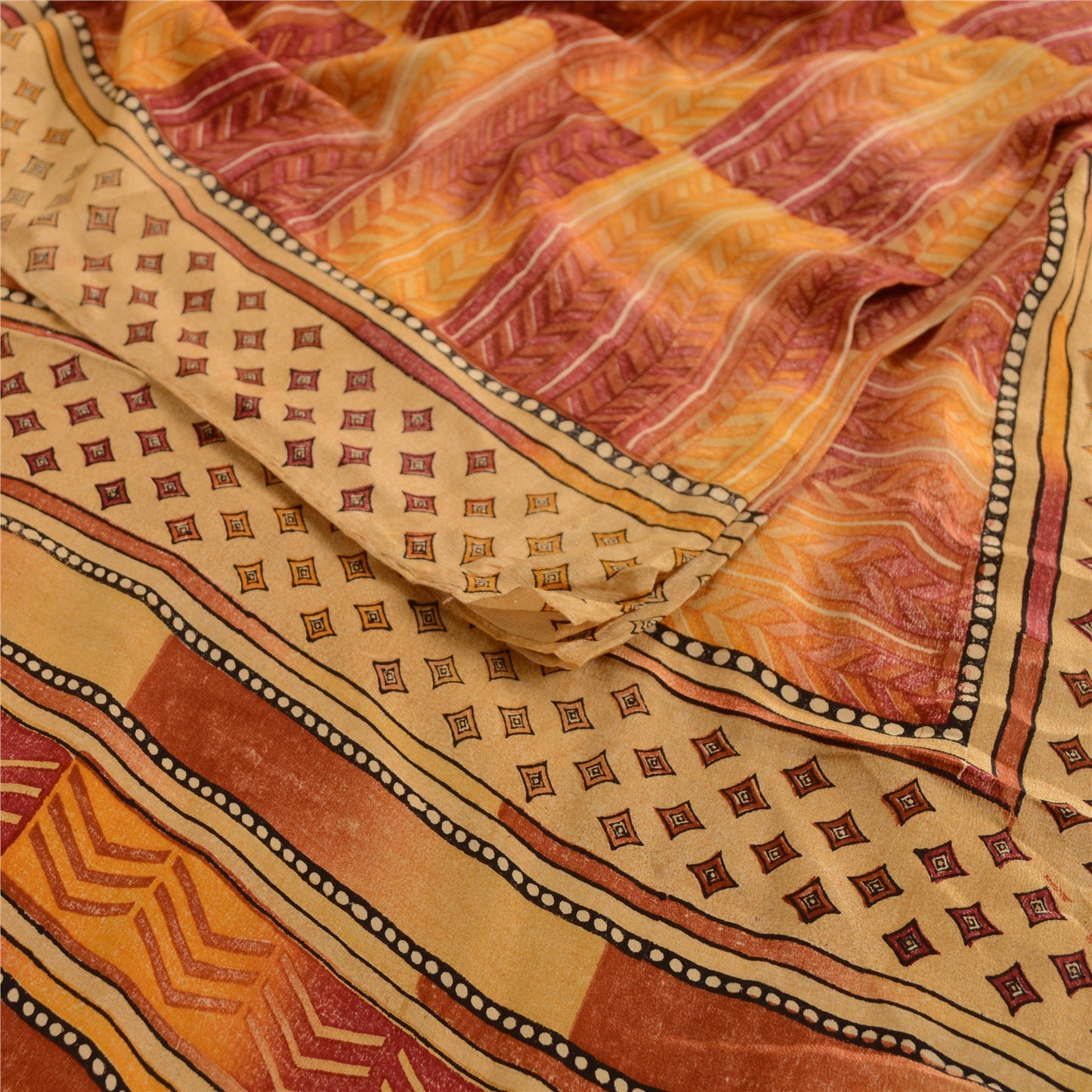 Sanskriti Vintage Sarees Indian Red Pure Crepe Silk Printed Sari Craft Sustainable Fabric