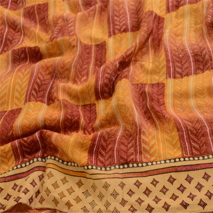 Sanskriti Vintage Sarees Indian Red Pure Crepe Silk Printed Sari Craft Sustainable Fabric