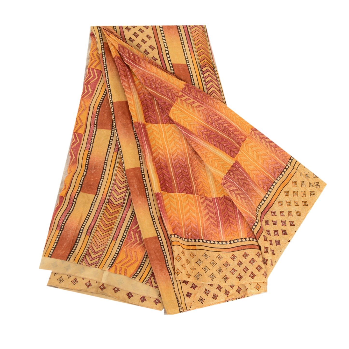 Sanskriti Vintage Sarees Indian Red Pure Crepe Silk Printed Sari Craft Sustainable Fabric