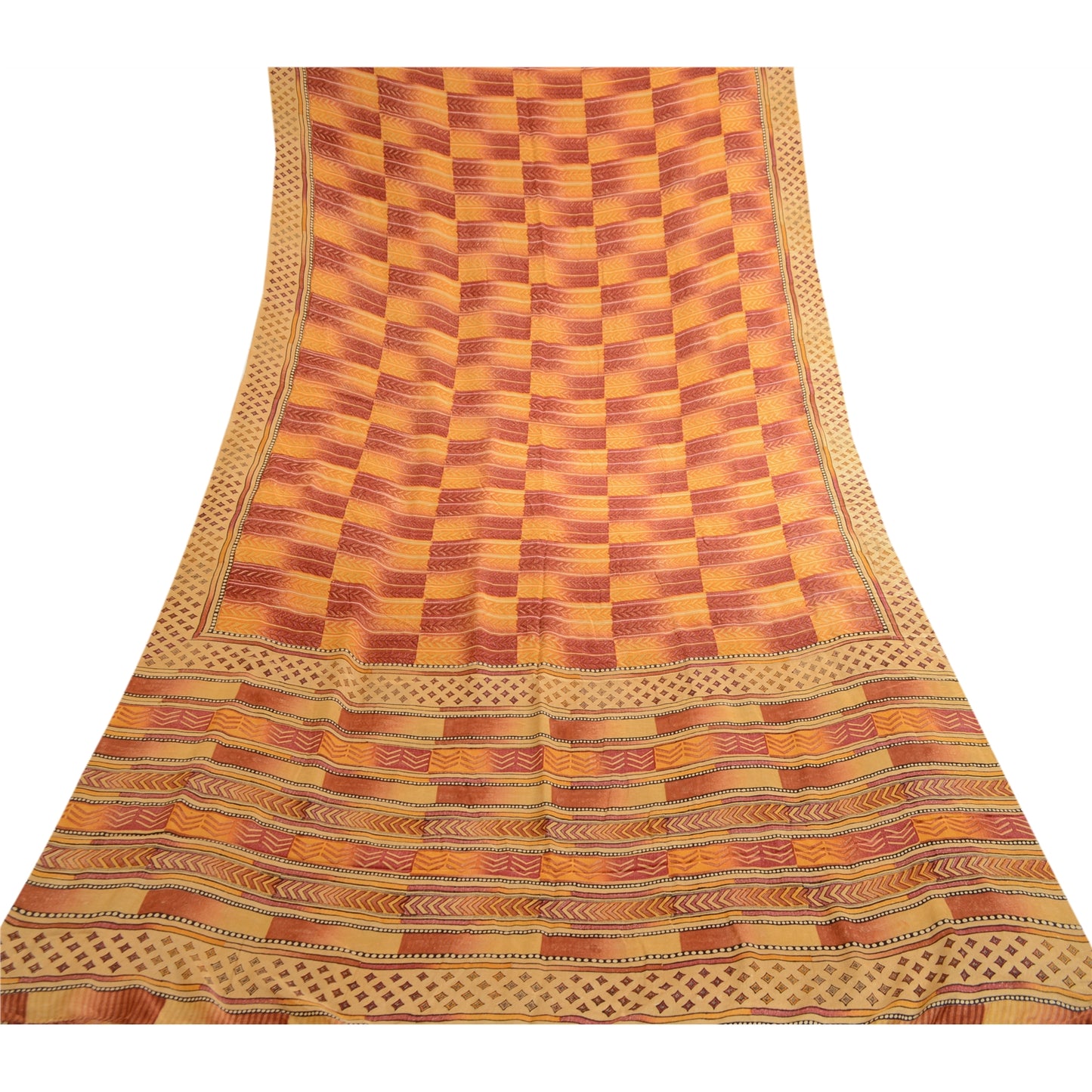 Sanskriti Vintage Sarees Indian Red Pure Crepe Silk Printed Sari Craft Sustainable Fabric