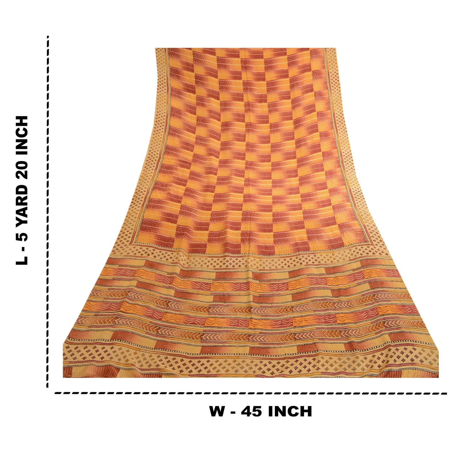 Sanskriti Vintage Sarees Indian Red Pure Crepe Silk Printed Sari Craft Sustainable Fabric