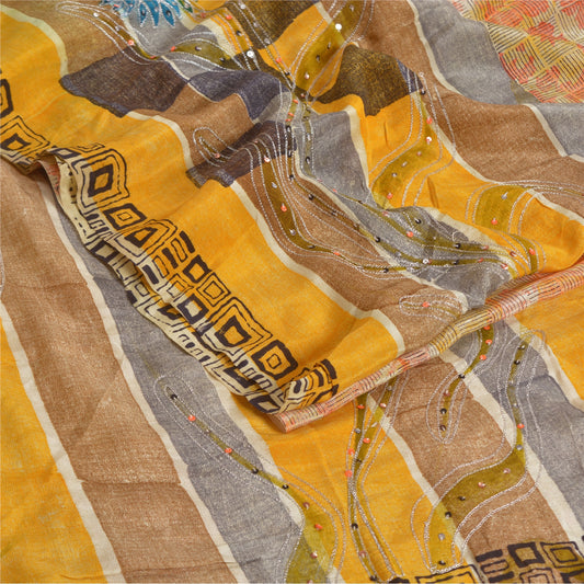 Sanskriti Vintage Sarees Hand Beaded Pure Crepe Silk Printed Sari Craft Sustainable Fabric