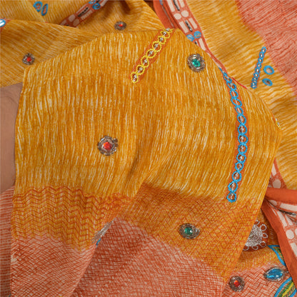 Sanskriti Vintage Sarees Peach Hand Beaded Pure Crepe Silk Sari 5yd Craft Sustainable Fabric
