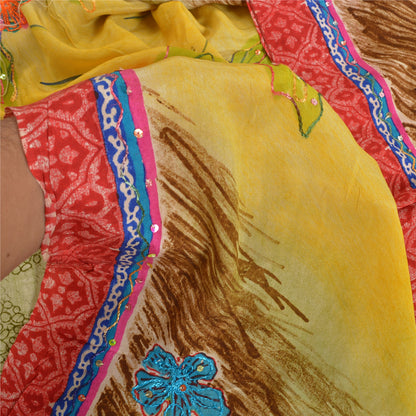 Сари в винтажном стиле на санскрите, зеленое с ручным принтом бисера, чистое креповое шелковое сари, ткань для рукоделия, устойчивая к истиранию