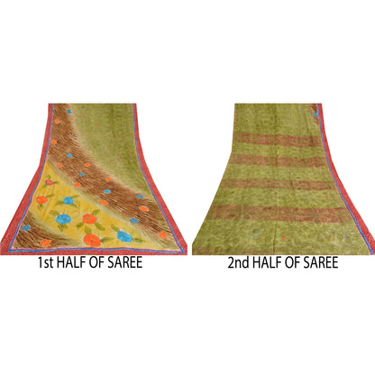 Сари в винтажном стиле на санскрите, зеленое с ручным принтом бисера, чистое креповое шелковое сари, ткань для рукоделия, устойчивая к истиранию