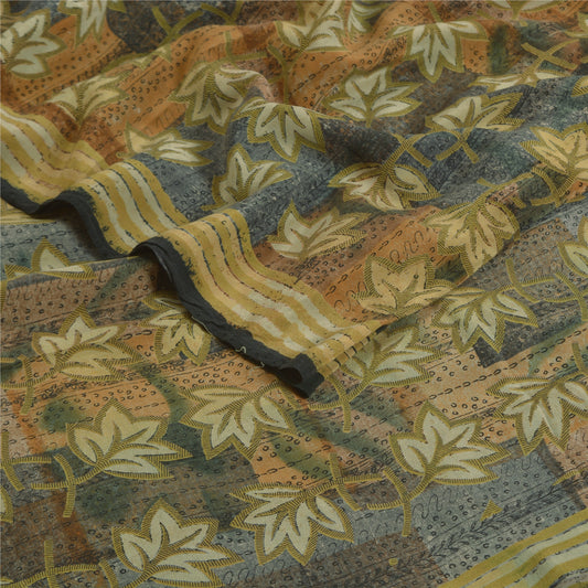 Sanskriti Vintage Sarees Black Pure Crepe Silk Printed Sari Floral Craft Sustainable Fabric