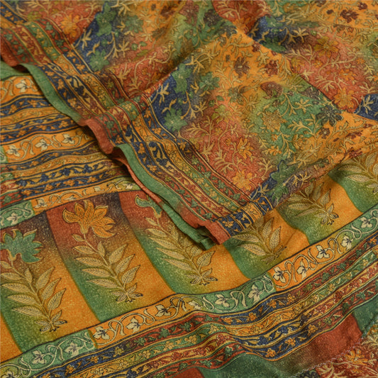 Sanskriti Vintage Sarees Multi Printed Pure Crepe Silk Sari Floral Craft Sustainable Fabric