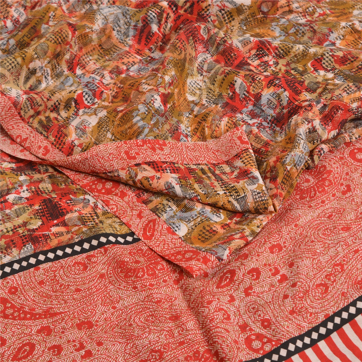 Sanskriti Vintage Sarees Multi Pure Crepe Silk Printed Sari Floral Craft Sustainable Fabric