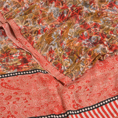 Sanskriti Vintage Sarees Multi Pure Crepe Silk Printed Sari Floral Craft Sustainable Fabric