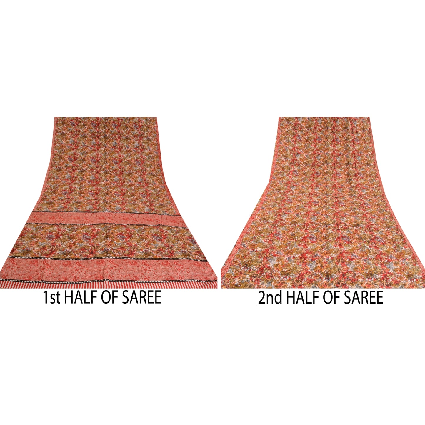 Sanskriti Vintage Sarees Multi Pure Crepe Silk Printed Sari Floral Craft Sustainable Fabric